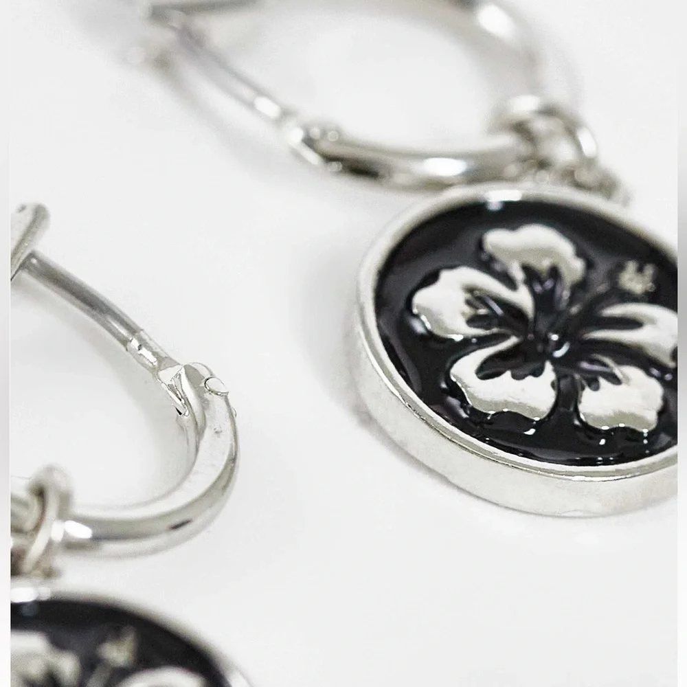 Reclaimed Vintage Inspired hibiscus coin drop earrings